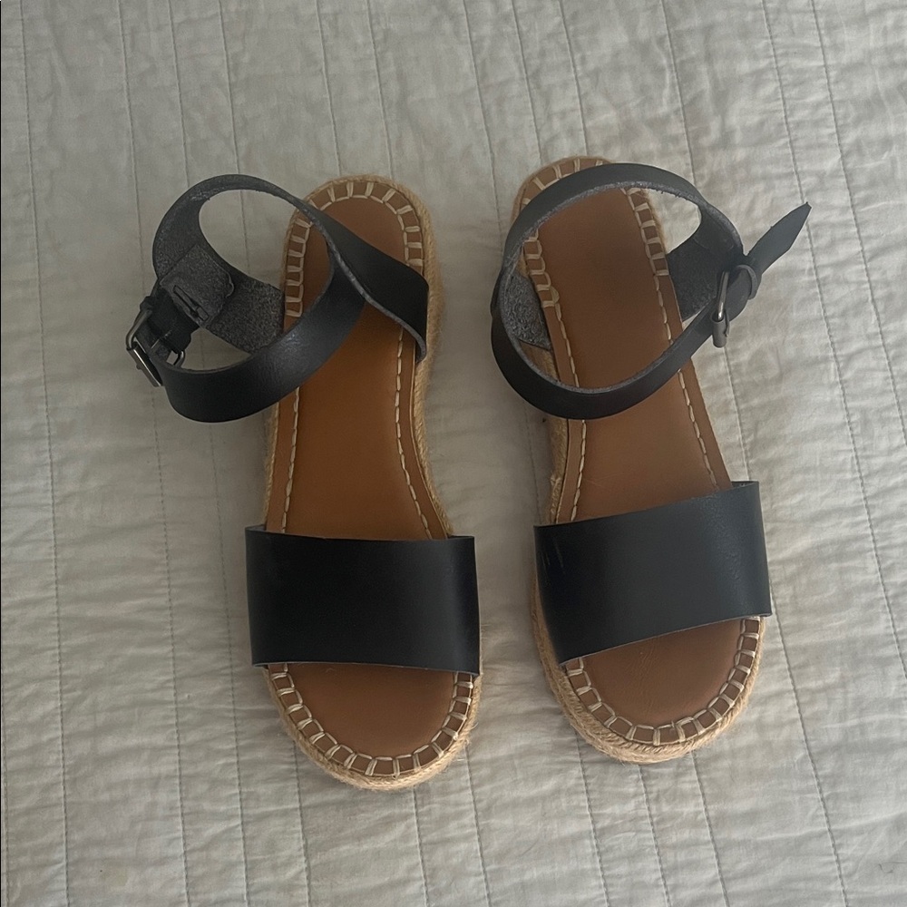 Black Faux Leather Women's Sandals